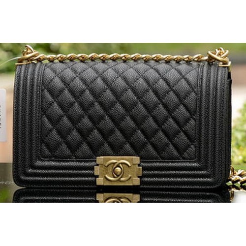 Boy Chanel Flap Hombro Bolsos Negro Cannage Patrón Cuero A67086 Latón