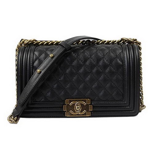Boy Chanel Flap Bolsos de Hombro Negro Patrón Original Cannage A67025 Oro