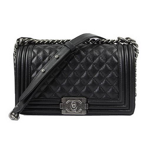 Boy Chanel Flap Bolsos de Hombro Negro Patrón Original Cannage A67025 Plata