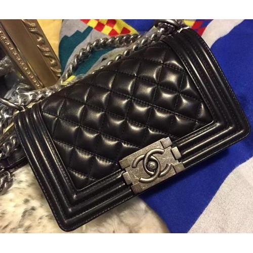 Boy Chanel Flap Bolsos de hombro Cuero de piel de oveja A67085 Negro