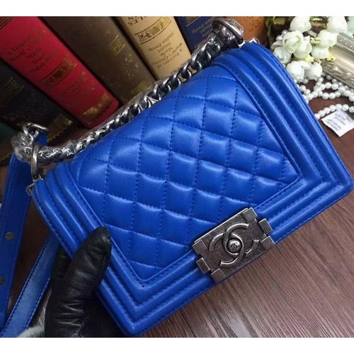 Boy Chanel Flap Bolsos de hombro Cuero de piel de oveja A67085 Azul