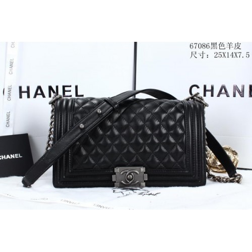 Boy Chanel Flap Bolsos de hombro Cuero de piel de oveja A67086 Negro