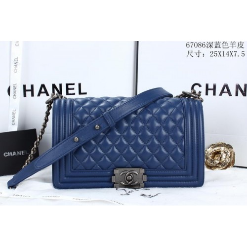 Boy Chanel Flap Bolsos de hombro Cuero de piel de oveja A67086 Azul
