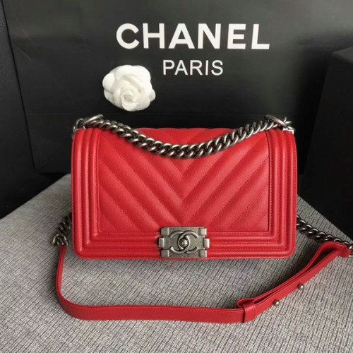 Niño Chanel Original Chevron Cuero 67086 Rojo