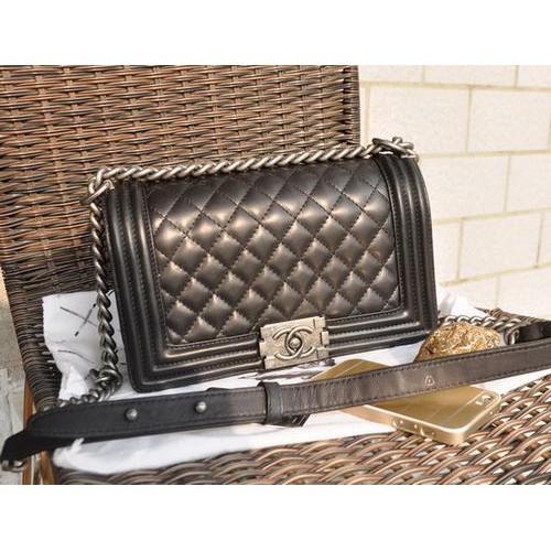 Boy Chanel Bolso de hombro con solapa de piel de cordero original A67086 Negro