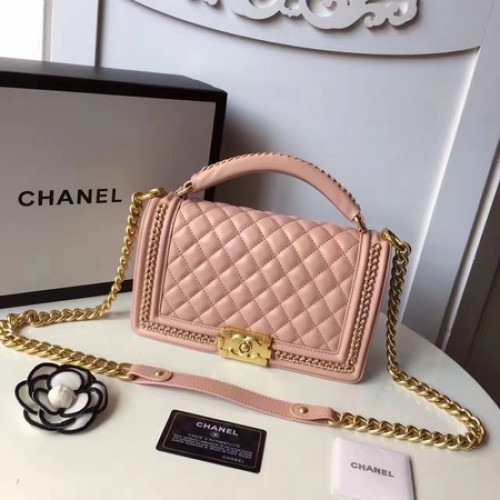 Boy Chanel Top Handle Flap Bag Original Sheepskin Leather A94804 Rosa