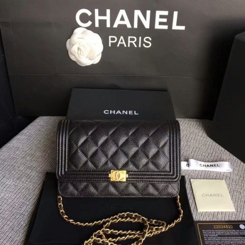 Boy Chanel WOC Flap Bag Original Piel De Becerro CHA6040 Negro