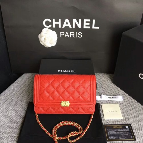 Boy Chanel WOC Flap Bag Original Piel De Becerro CHA6040 Rojo