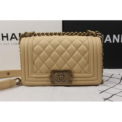 Boy Chanel mini Flap Bag Apricot Cannage Patrón A67025 Oro