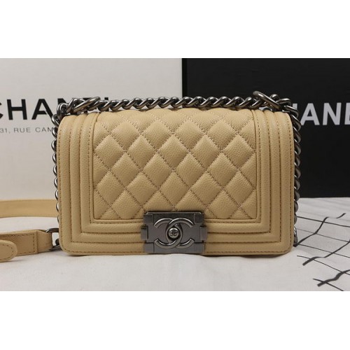 Boy Chanel mini Flap Bag Apricot Cannage Patrón A67025 Plata