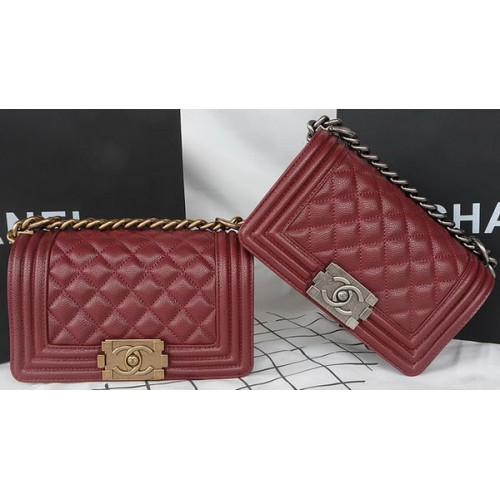 Boy Chanel mini Flap Bag Original Cannage Pattern A67085 Borgoña