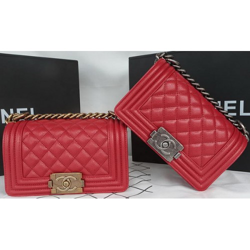 Boy Chanel mini Flap Bag Original Cannage Pattern A67085 Rojo oscuro