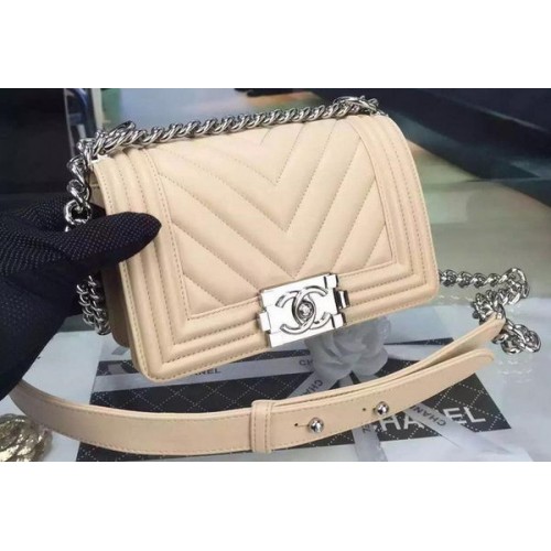 Boy Chanel mini Flap Bag Original Chevron Nubuck Leather A5707 Albaricoque