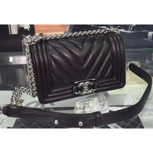 Boy Chanel mini Flap Bag Original Chevron Nubuck Leather A5707 Negro