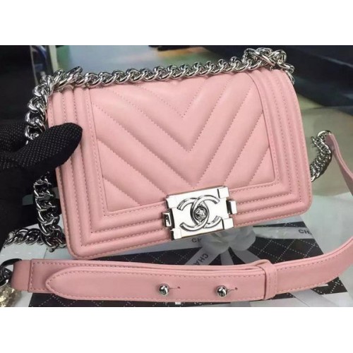 Boy Chanel mini Flap Bag Original Chevron Nubuck Leather A5707 Rosa