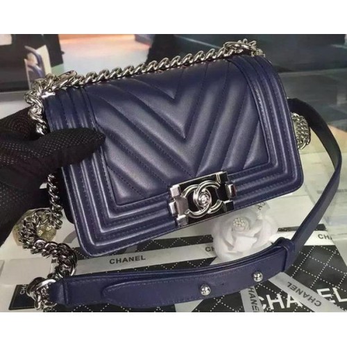Boy Chanel mini Flap Bag Original Chevron Nubuck Leather A5707 Royal