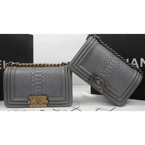 Boy Chanel mini Flap Bag Original Python Leather A67085 Gris