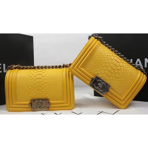 Boy Chanel mini Flap Bag Original Python Leather A67085 Amarillo