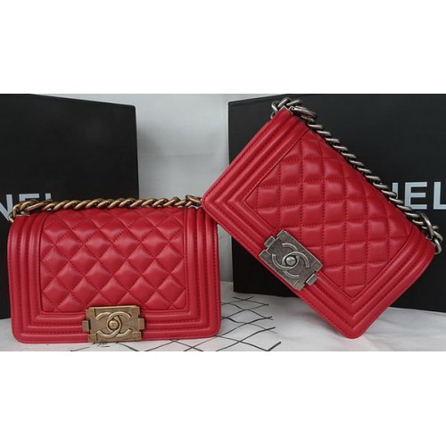 Boy Chanel mini bolso con solapa Original piel de oveja A67085 rojo oscuro
