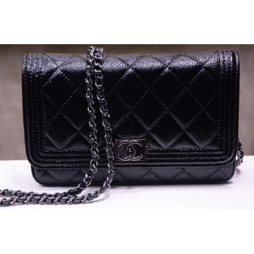Boy Chanel mini bolsos con solapa Patrón Cannage brillante A33815 Negro