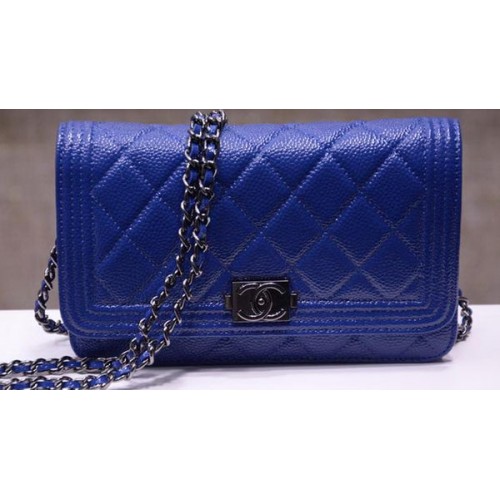 Boy Chanel mini bolsos con solapa patrón Cannage brillante A33815 azul
