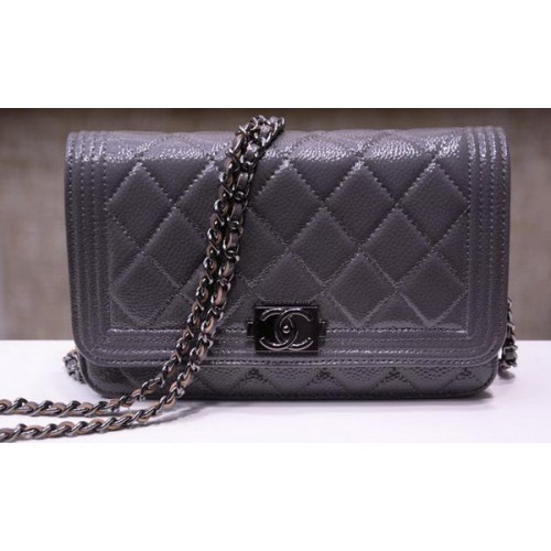 Boy Chanel mini bolsos con solapa patrón Cannage brillante A33815 gris