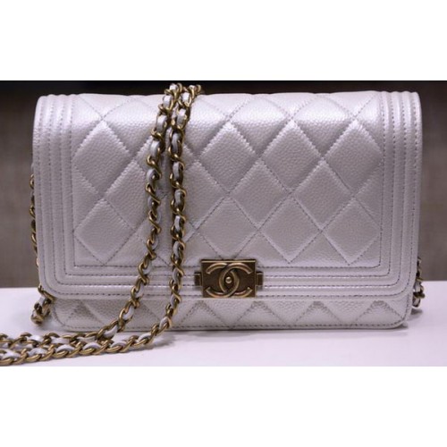Boy Chanel mini bolsos con solapa patrón Cannage brillante A33815 OffWhite