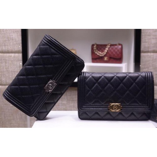 Boy Chanel mini Bolsos con solapa Patrón Cannage A33815 Negro