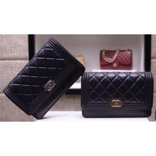 Boy Chanel mini bolsos con solapa piel de oveja cuero A33815 negro
