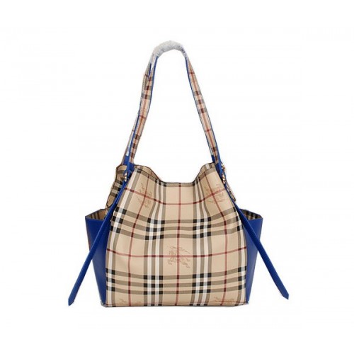 BurBerry Bolso tote pequeño a cuadros Haymarket original B8885 azul real