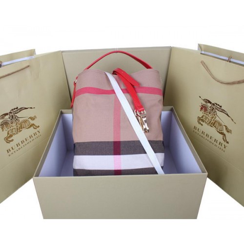 Burberry Medium Brit Check Hobo Bag 1151 Rojo