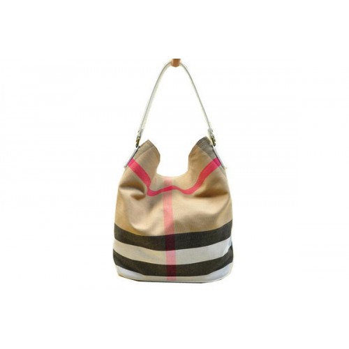 Burberry Medium Brit Check Hobo Bag B8931 Blanco