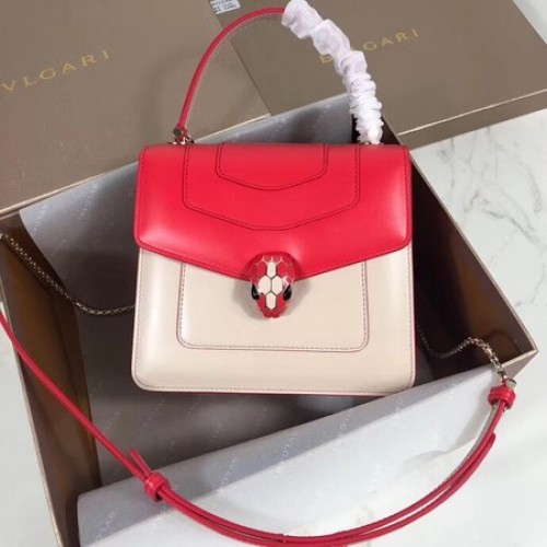 Bvlgari Serpenti Forever bandolera pequeña de cuero 288687 rojo y blanco