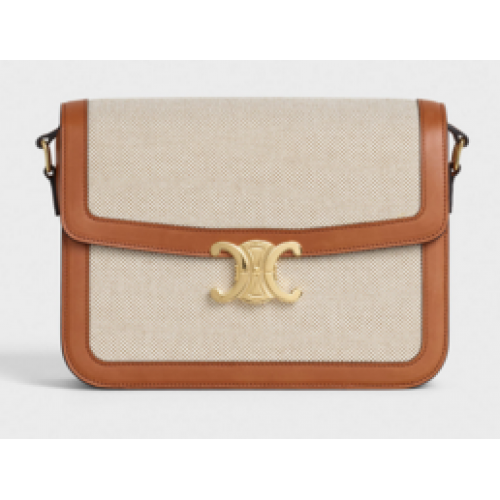 BOLSO GRANDE CELINE TRIOMPHE DE TEXTIL Y PIEL DE BECERRO NATURAL 18887 TAN BLANCO