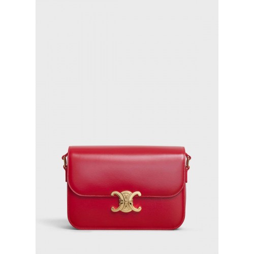 BOLSO MEDIANO TRIOMPHE CELINE DE BECERRO BRILLANTE CL87363 ROJO