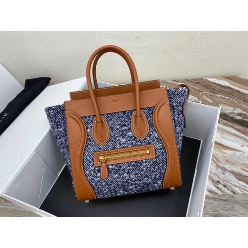 BOLSO DE MANO MICRO EQUIPAJE CELINE DE TEXTIL Y PIEL DE BECERRO 167793 TAN&BLUE
