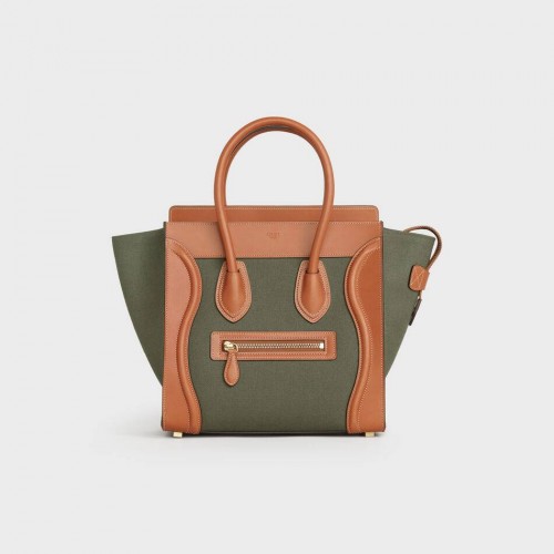 BOLSO DE MANO MICRO EQUIPAJE CELINE DE TEXTIL Y PIEL DE BECERRO 167793 TAN&Khaki
