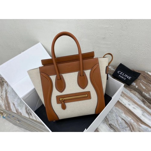 BOLSO DE MANO MICRO EQUIPAJE CELINE DE TEXTIL Y PIEL DE BECERRO 167793 TAN&WHITE