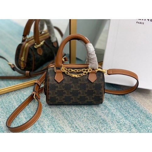 BOLSO MINI TAMBOUR CELINE DE LONA TRIOMPHE 2090 marrón