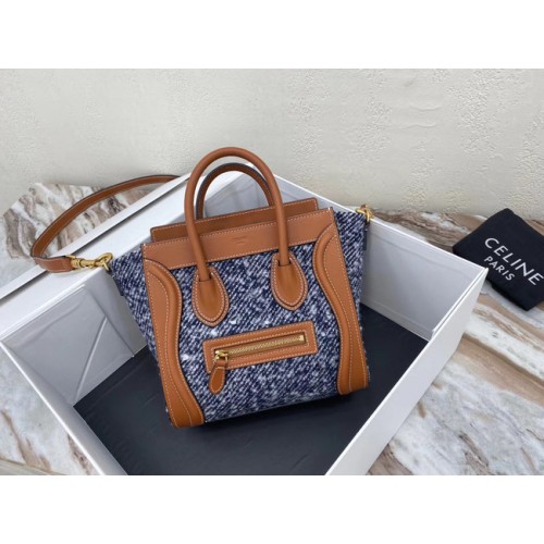 BOLSO DE EQUIPAJE CELINE NANO EN JACQUARD FLORAL Y PIEL DE BECERRO 189242 TAN&BLUE
