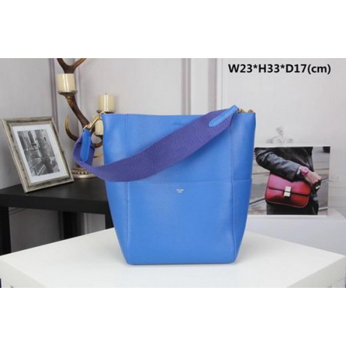 CELINE Bolso Sangle Seau en piel de becerro C3369 Azul