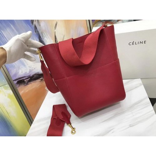CELINE Bolso Sangle Seau en piel de becerro C3369 Rojo