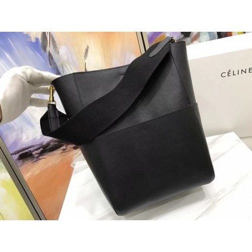 CELINE Bolso Sangle Seau en Piel Litchi C3371 Negro