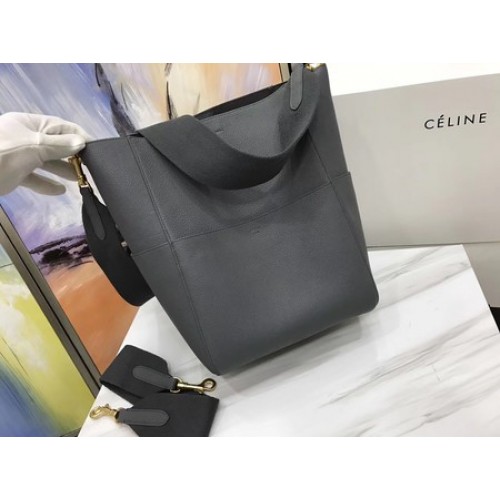 CELINE Bolso Sangle Seau en Piel Litchi C3371 Gris CELINE Bolso Sangle Seau en Piel Litchi C3371 Gris
