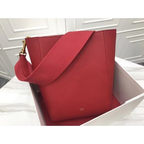 CELINE Bolso Sangle Seau en Piel Gamuza C3371S Rojo