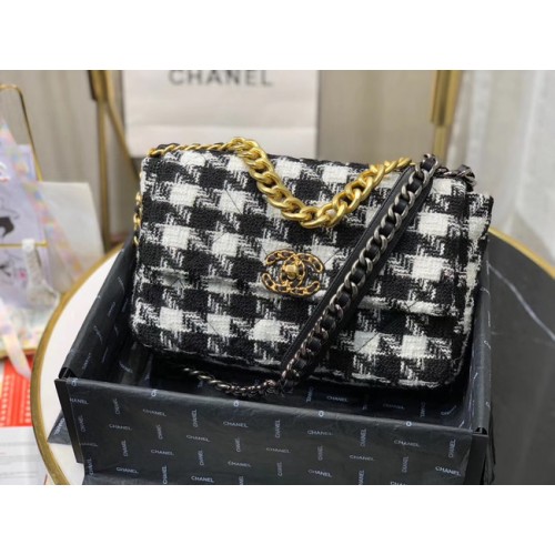 Bolso con solapa CHANEL 19 AS1161 Blanco y negro