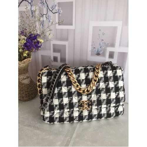 Bolso con solapa CHANEL 19 AS1162 blanco y negro
