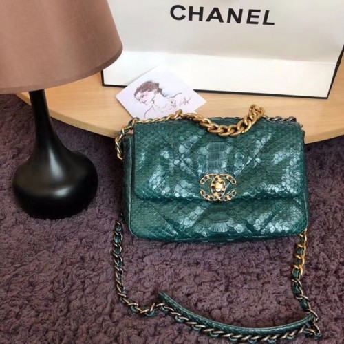 Bolso con solapa CHANEL 19 Original Bolso con solapa de piel de serpiente AS1160 verde
