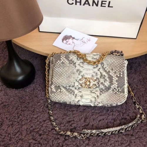 Bolso con solapa CHANEL 19 Original Bolso con solapa de piel de serpiente AS1160 gris