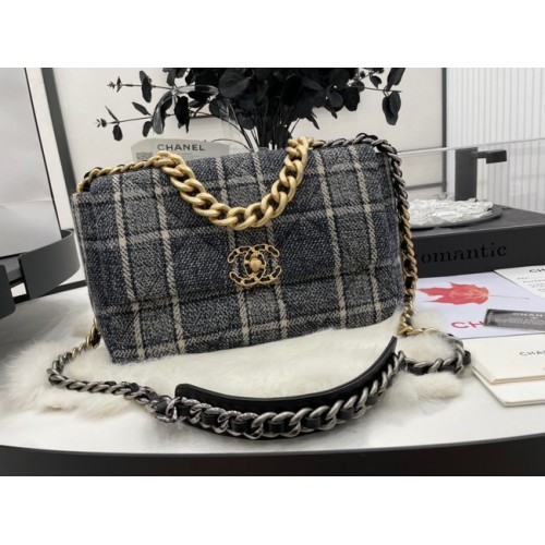 Bolso Solapa CHANEL 19 Lana Tweed-Acabado Metal dorado AS1161 gris